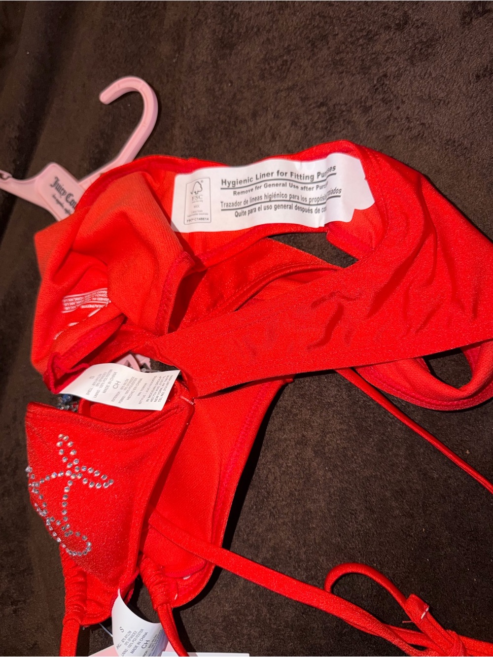 SMALL Juicy Couture Bright Red Rhinestone Bikini with Heart Detail - Picture 5 of 5